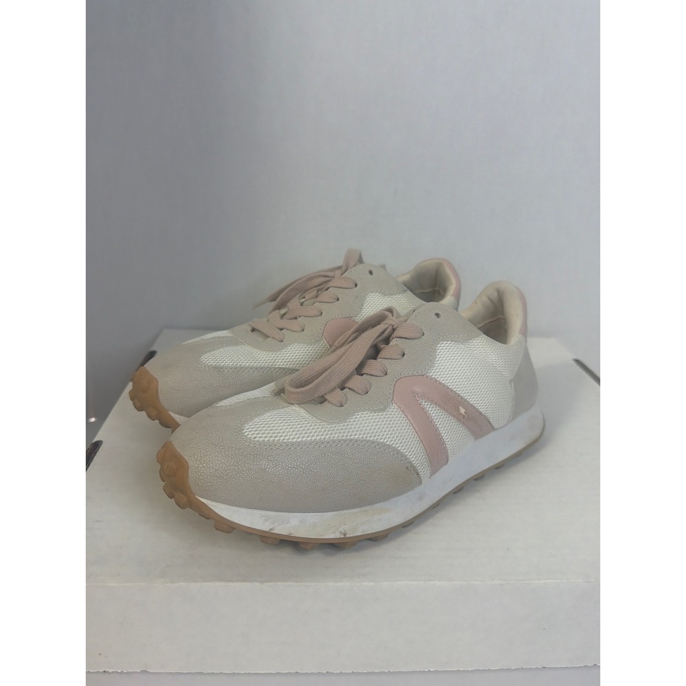 MIA Rena Women Cream Beige Pink Mesh Lace Up Sneakers Size 8.5 Anatomic Footbed